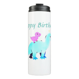 Garrafa Térmica anúncio de aniversário de dinossauro com aquarela