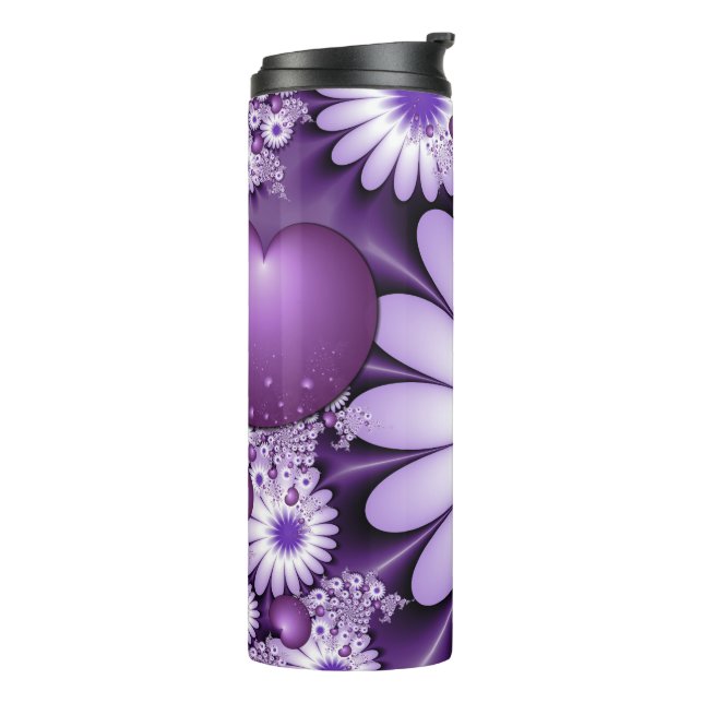 Garrafa Térmica Apaixonando Flores de Abstrato e Corações Fractais (Giro à esquerda)