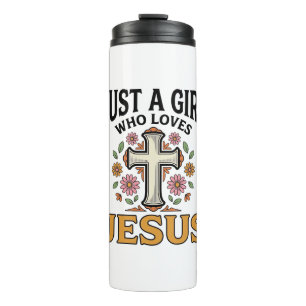 Garrafa Térmica Apenas uma Garota que Ama Jesus Camisa de Cruz Flo