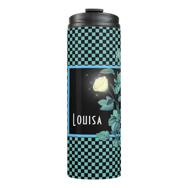 Garrafa Térmica Aqua Checkerboard Floral Personalizada (Frente)