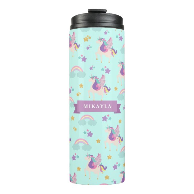 Garrafa Térmica Aqua | Cute Rainbow Unicorn Thermal Tumbler (Frente)