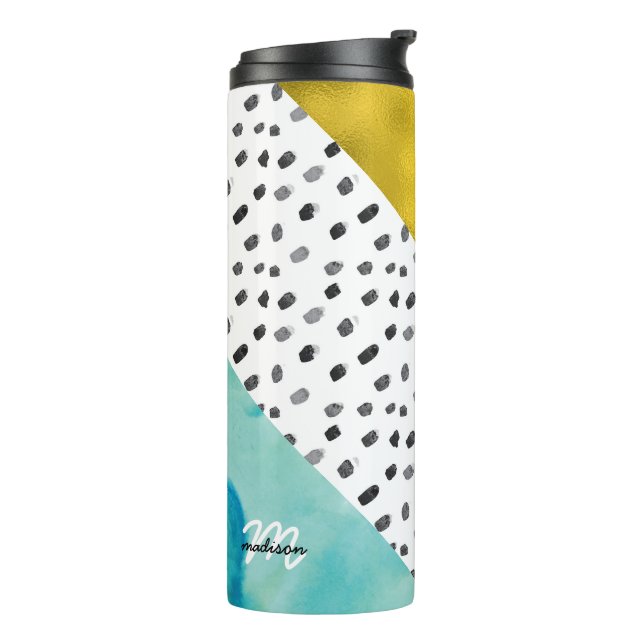 Garrafa Térmica Aqua e Mídia mista Dourada monogramada (Giro à esquerda)