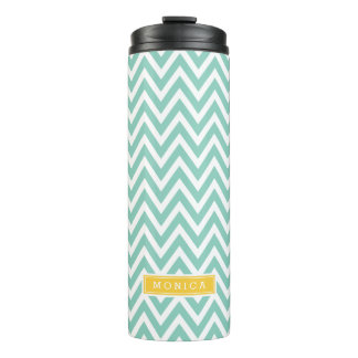 Garrafa Térmica Aqua e Monograma de Chevron amarelo