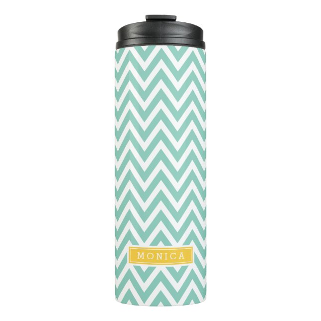 Garrafa Térmica Aqua e Monograma de Chevron amarelo (Frente)