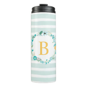 Garrafa Térmica Aqua e Monograma Floral Amarelo