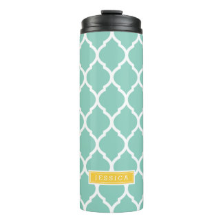 Garrafa Térmica Aqua e Quatrefoil Amarelo marroquino Monograma