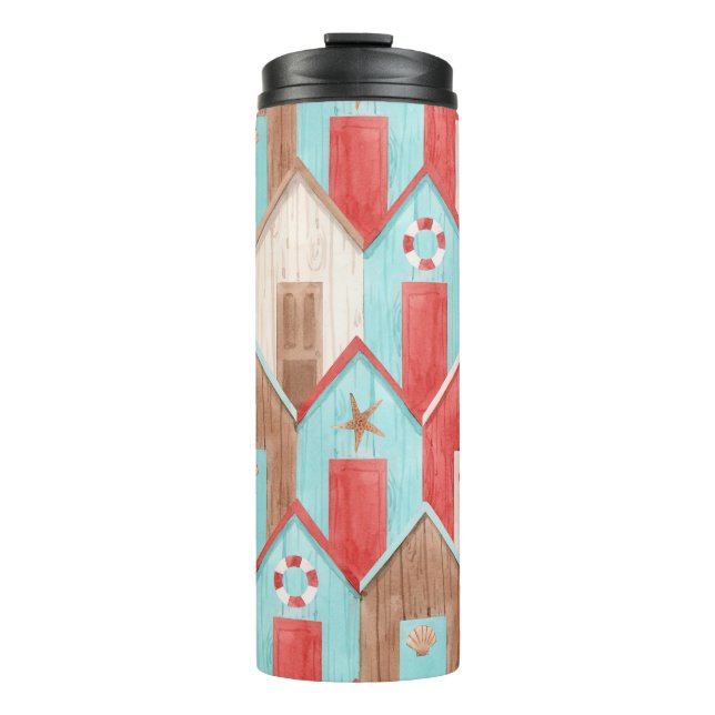 Garrafa Térmica Aquarela da casa de praia: padrão retrô. (Frente)