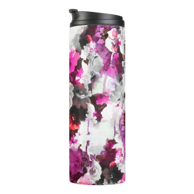 Garrafa Térmica Aquarela Floral - Design abstrato rosa e branco (Rotação à direita)