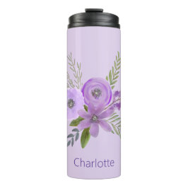 Garrafa Térmica Aquarela Floral Violeta Personalizada