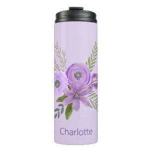 Garrafa Térmica Aquarela Floral Violeta Personalizada