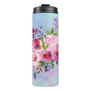Garrafa Térmica Aquarela Flores De Água Tumbler Térmico De Garra