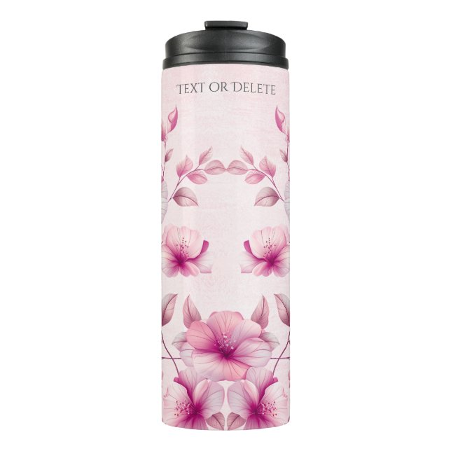 Garrafa Térmica Aquarela Flores Rosa-Vidro Tumbler Térmico (Frente)