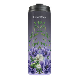 Garrafa Térmica Aquarela Flores Roxas Tumbler Térmico