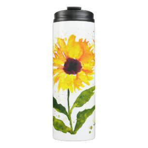 Garrafa Térmica Aquarela girassóis amarelos flores aquarela