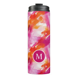 Garrafa Térmica Aquarela Monograma Rosa Laranja Abstrato
