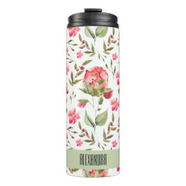 Garrafa Térmica Aquarela Peony Floral Thermal Tumbler - Elegante