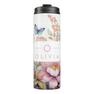 Garrafa Térmica Aquarela Personalizada com Nome e Monograma