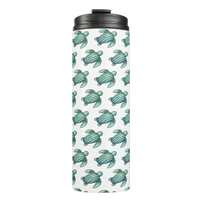 Garrafa Térmica aquarela pintada de tartaruga-do-mar azul (Frente)