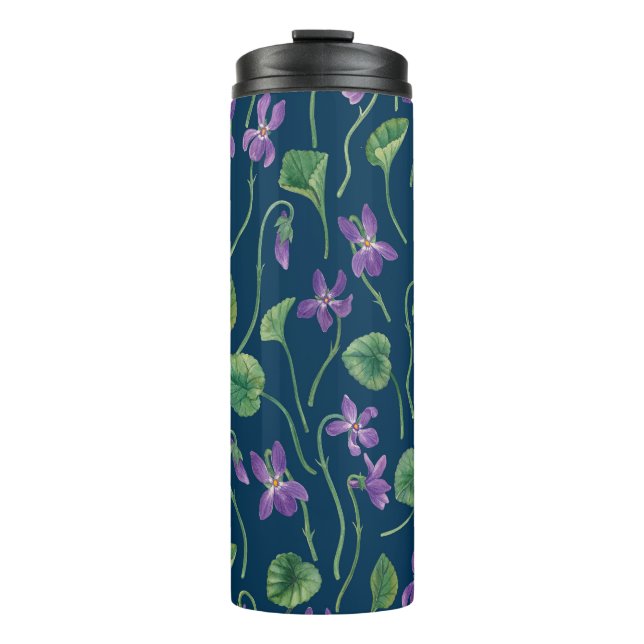 Garrafa Térmica Aquarela violetas em azul (Frente)
