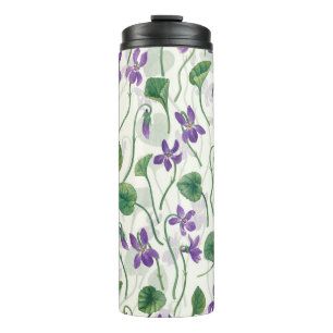 Garrafa Térmica Aquarela violetas em branco fosco
