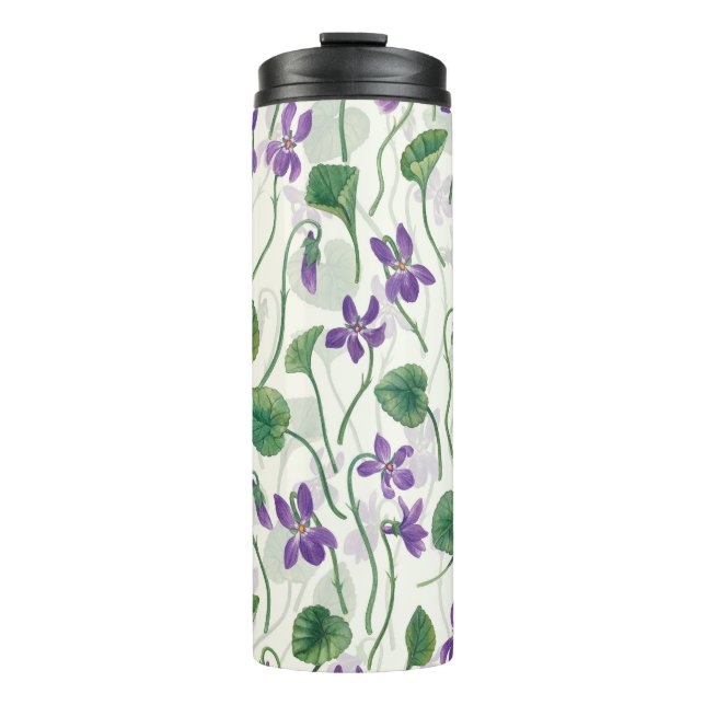 Garrafa Térmica Aquarela violetas em branco fosco (Frente)
