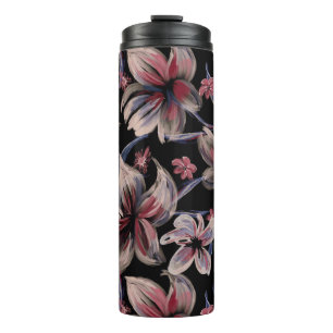 Garrafa Térmica Aquarelas Crimson Floral em Preto