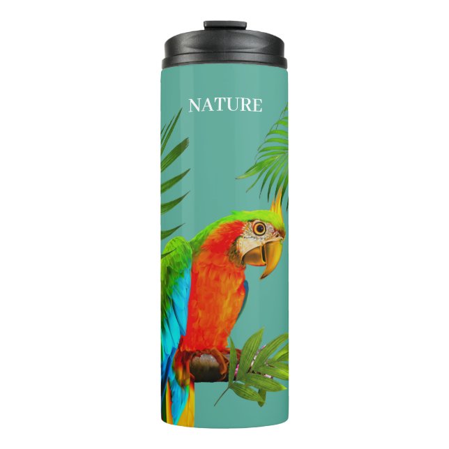 Garrafa Térmica Arara Multicolor & Folhas de Palmeira (Frente)