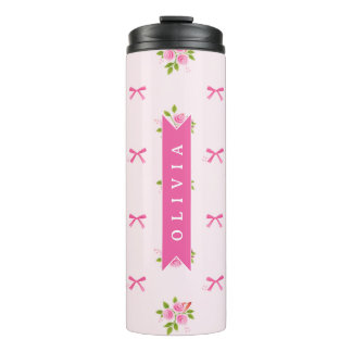 Garrafa Térmica Arco Floral Feminino Personalizado Rosa Coquette