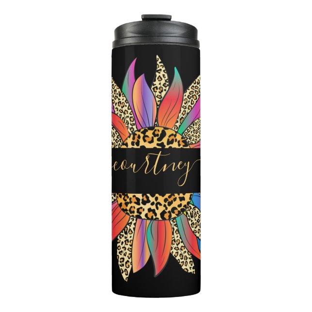 Garrafa Térmica Arco-íris e estampa de leopardo personalizado térm (Frente)