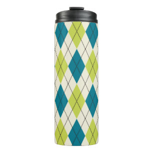 Garrafa Térmica Argyle azul e verde