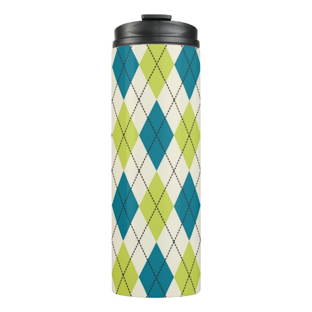 Garrafa Térmica Argyle azul e verde (Frente)