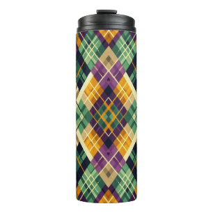 Garrafa Térmica Argyle Mardi Gras verde-roxo amarelo