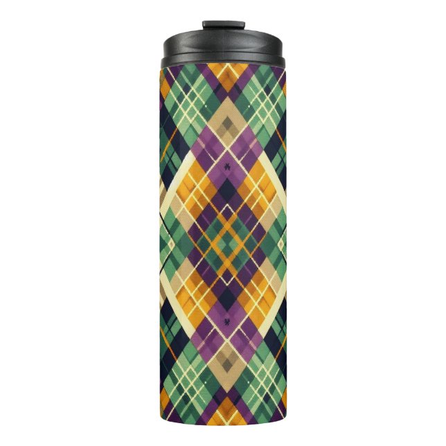 Garrafa Térmica Argyle Mardi Gras verde-roxo amarelo (Frente)