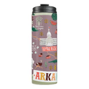 Garrafa Térmica Arkansas Ilustrado: Mapa de Viagem dos EUA