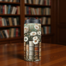Garrafa Térmica Arranjo Floral na Lombada do Livro