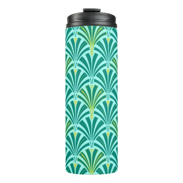 Garrafa Térmica Art Deco Fan Patterno, Turquesa em Aqua (Frente)