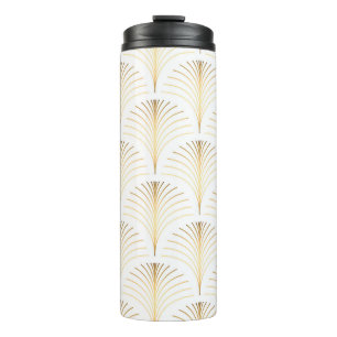 Garrafa Térmica Art Deco Floral: Elegância Ouro.