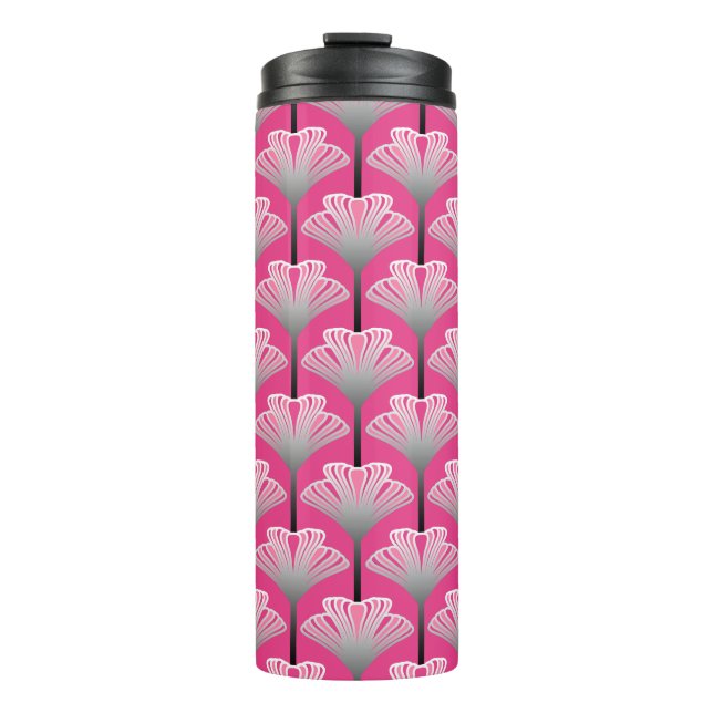 Garrafa Térmica Art Deco Lily, Fuchsia Pink e Cinzas Prateadas (Frente)