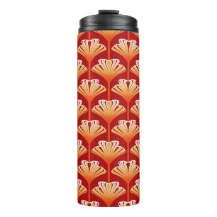 Garrafa Térmica Art Deco Lily, Mandarin Orange e Dourado