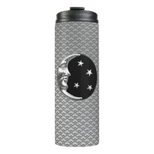 Garrafa Térmica Art Deco Moon and Stars, Black and Silver