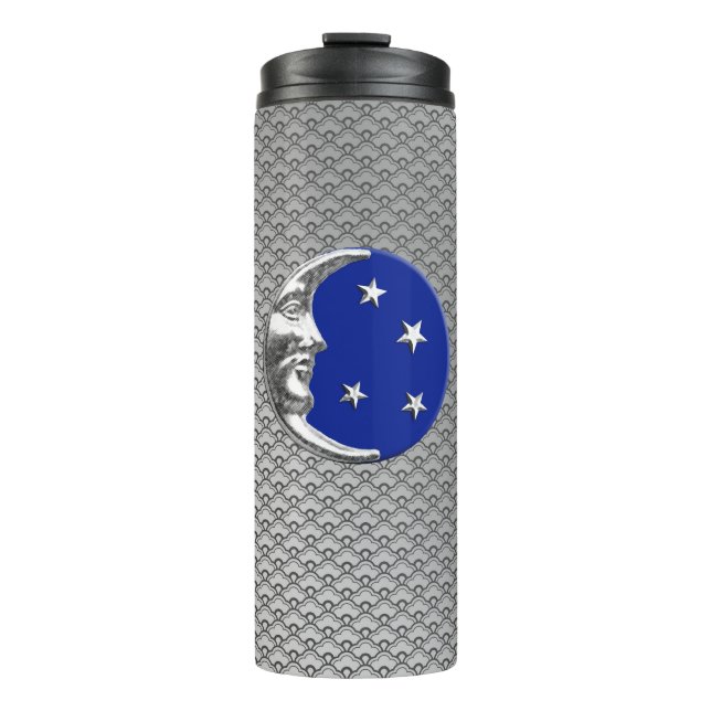 Garrafa Térmica Art Deco Moon and Stars, Cobalt Blue e Silver (Frente)