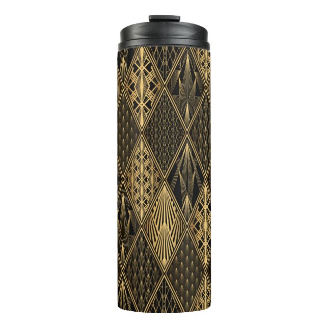 Garrafa Térmica Art Deco Pattern. Serralheiro preto sem costura e  (Frente)