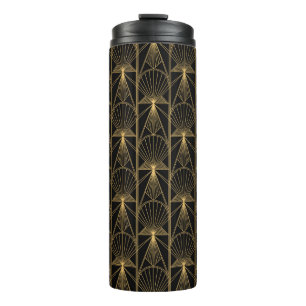 Garrafa Térmica Art Deco Pattern. Serralheiro preto sem costura e 