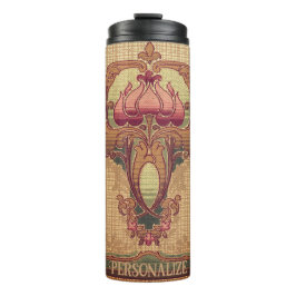 Garrafa Térmica Art nouveau abstrato flor, vermelho-vermelho