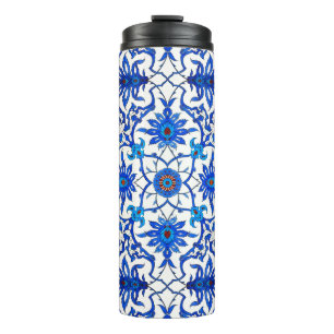 Garrafa Térmica Art Nouveau Azulejo Chinês, Cobalt Azul e Branco