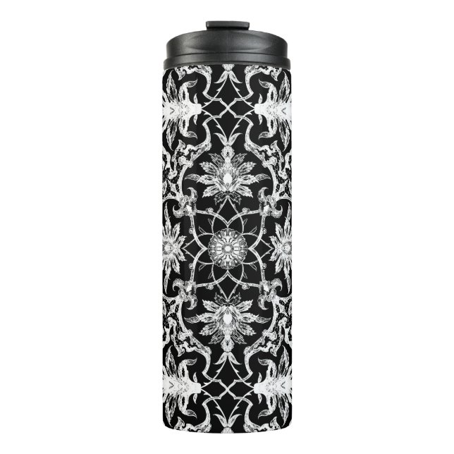 Garrafa Térmica Art Nouveau Azulejo chinês, preto e branco (Frente)