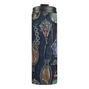 Garrafa Térmica Art Nouveau Floral: Denim Elegance.