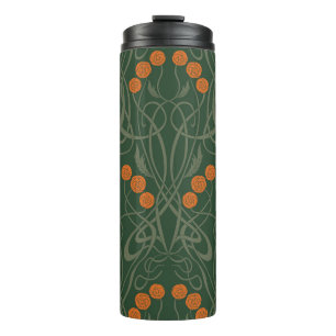 Garrafa Térmica Art Nouveau Laranjas Rosas e Caules Sinuosos