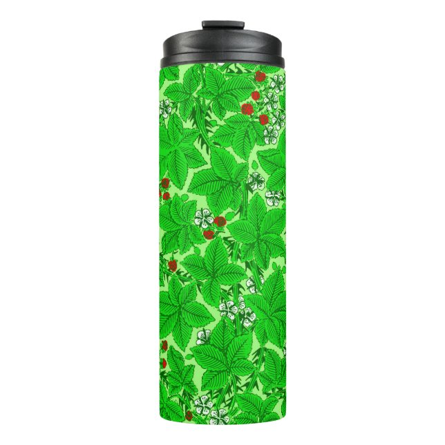 Garrafa Térmica Art Nouveau Morangos e Folhas, Verde limão (Frente)