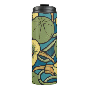 Garrafa Térmica Art Nouveau Nasturtium Azul Dourado floral Verneui